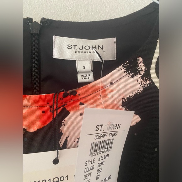 NWT St.John Floral Black and Red Dress size 2 - Picture 3 of 11